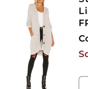 FREE PEOPLE Light Gray Sunset Drive Open Knit Oversized Long Line Cardigan Large